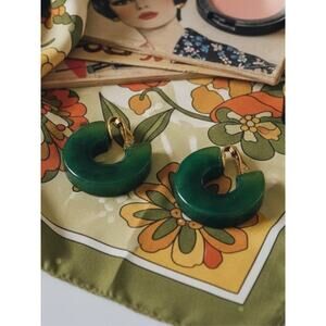 Vintage Bakelite Clip On Earrings Green